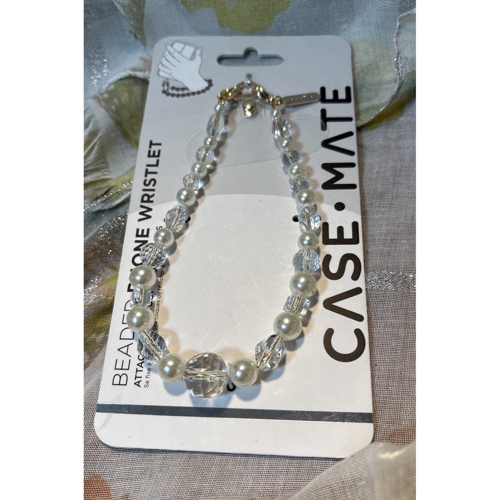 Case-Mate Crystal Pearl  Phone Wristlet Universal Charm Strap -Silver